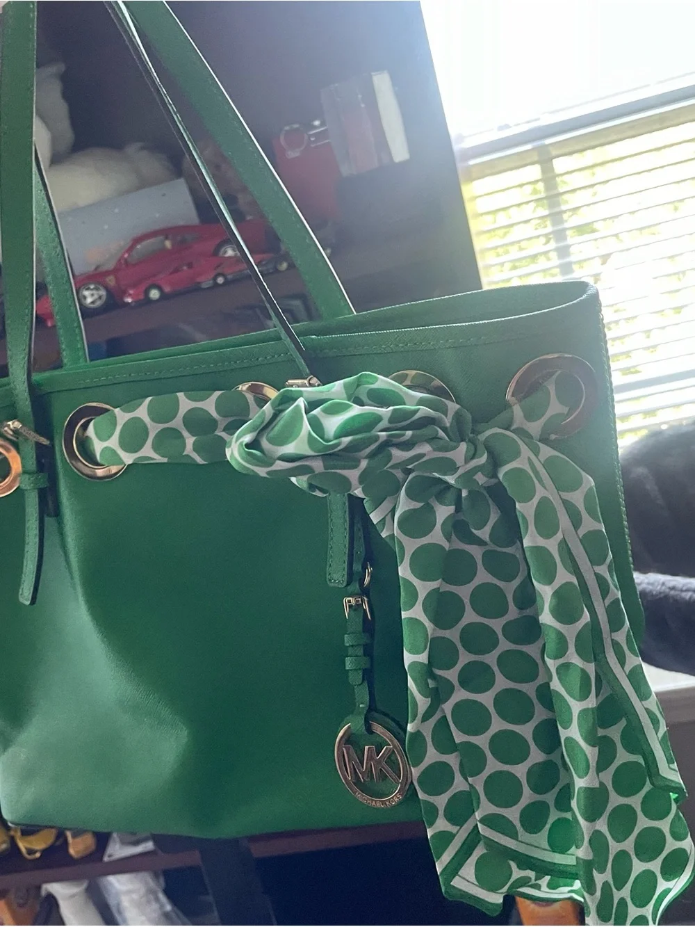 Michael Kors Emerald Green Saffiano Leather Tote with Gold Hardware